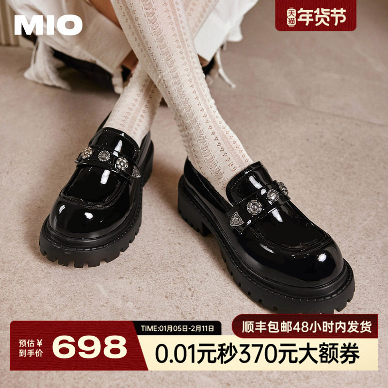 罗予彤/柏欣妤同款MIO米奥乐福鞋女英伦圆头厚底增高5cm小皮鞋