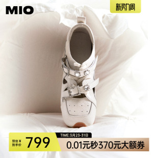 裂纹皮单鞋 MIO米奥芭蕾运动玛丽珍2026春新款 闪钻绑带女阿甘舞鞋