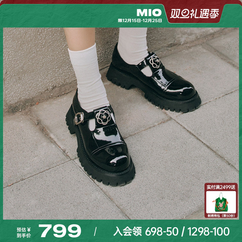 MIO米奥2025年春季中跟单鞋复古山茶花显高厚底时髦玛丽珍鞋女
