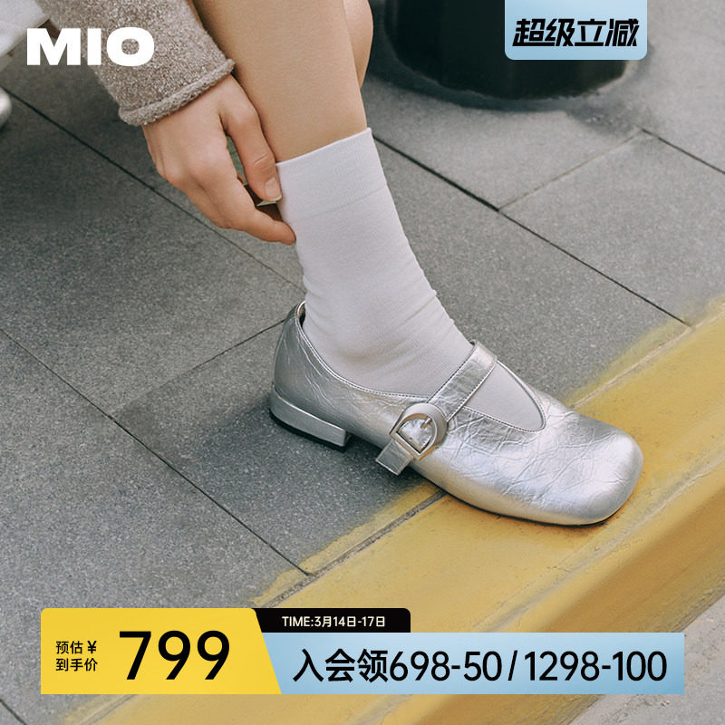 MIO米奥春款复古皮带扣玛丽珍鞋时尚甜美方头坡跟单鞋女小皮鞋