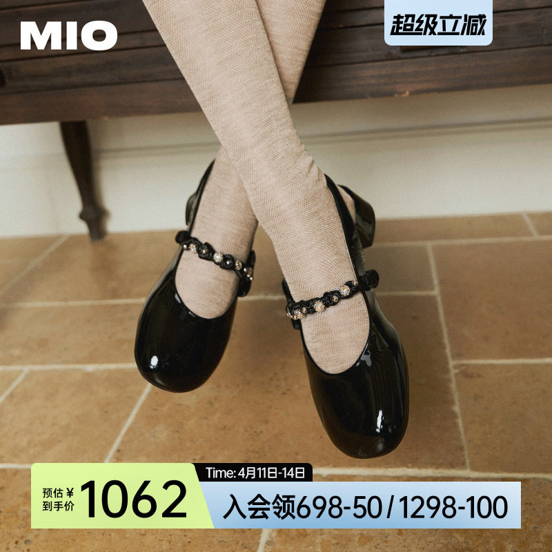 MIO米奥时装凉鞋女2026夏季新款蝴蝶结水钻圆头后空中跟玛丽珍