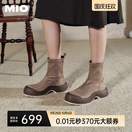 MIO米奥冬季短靴高跟弹力靴拼接厚底酷飒袜靴潮流运动瘦瘦靴女