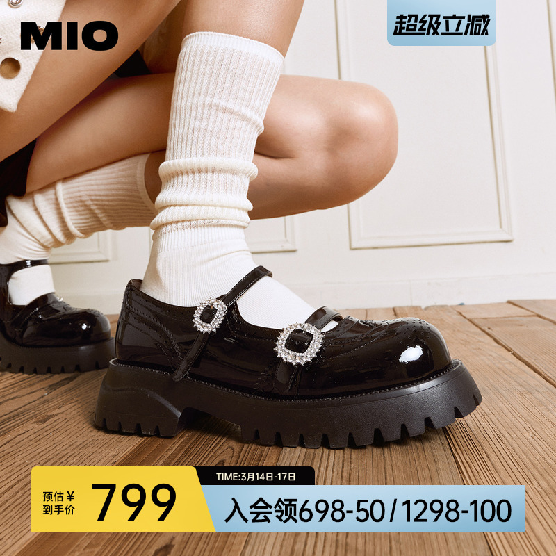 MIO米奥厚底玛丽珍2026春季新款单鞋女粗跟皮鞋增高学院乐福鞋