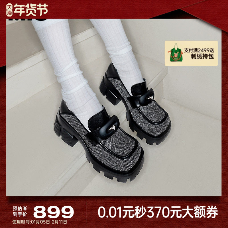 MIO米奥秋季方头高跟格纹乐福鞋复古学院通勤深口单鞋女鞋,女鞋,乐福鞋（豆豆鞋）,淘宝优惠券,粉丝福利购,淘宝优惠卷