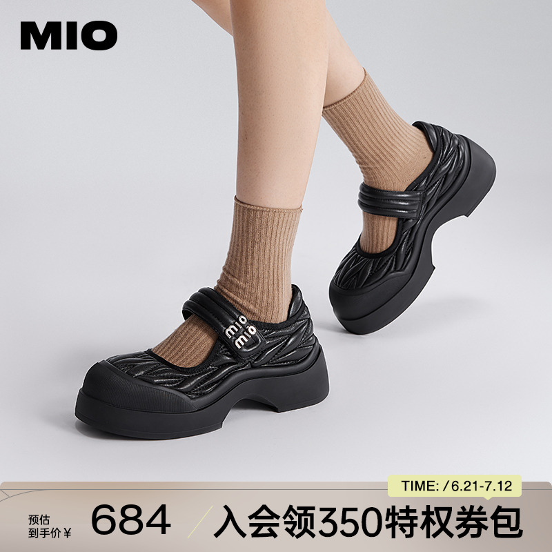 MIO米奥秋季纯色厚底玛丽珍女鞋