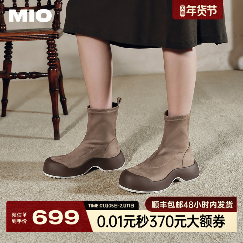 MIO米奥冬季短靴高跟弹力靴拼接厚底酷飒袜靴潮流运动瘦瘦靴女