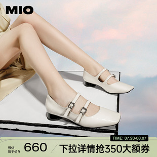 時(shí)髦復(fù)古瑪麗珍鞋 MIO米奧2023春季 英倫風(fēng)方頭粗跟單鞋 雙條帶式 女