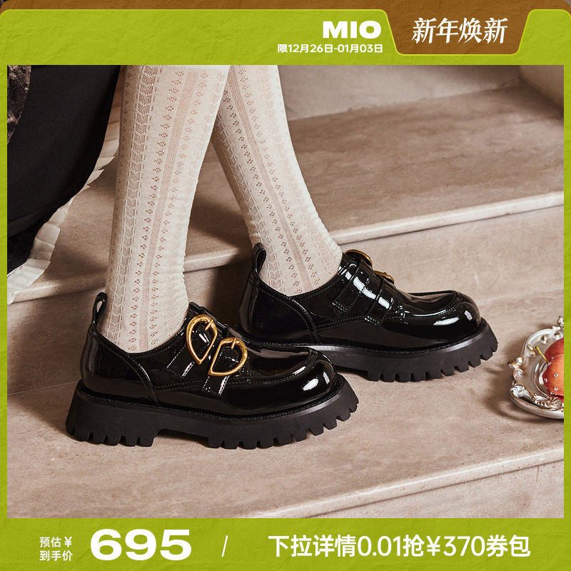 赵昭仪同款MIO米奥乐福鞋女金属爱心扣2025秋厚底小皮鞋通勤单鞋