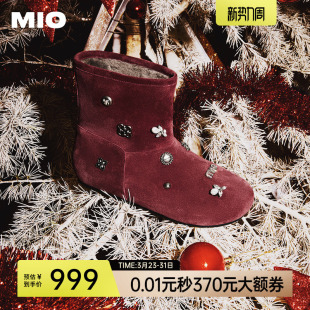 百搭靴子女鞋 MIO米奥雪地靴金属饰冬季 加绒保暖毛毛时尚 棉鞋 新款