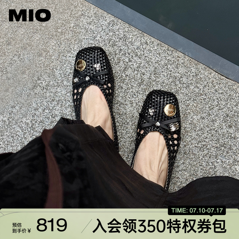 MIO米奥2025夏季新款浅口单鞋女圆头轻便渔夫鞋平底时尚镂空凉鞋
