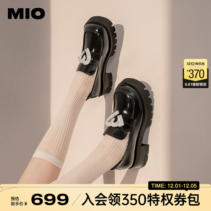 MIO米奥乐福鞋学院风可爱大头鞋复古增高6.5cm单鞋一脚蹬女鞋