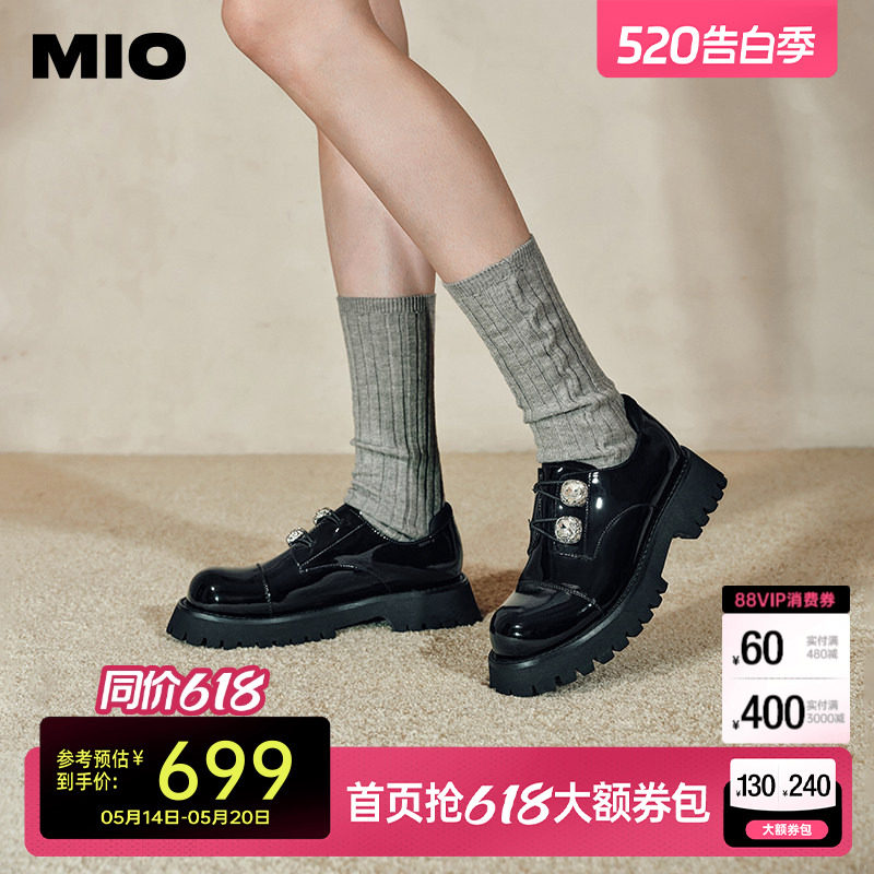 希林娜依高同款MIO米奥女鞋春季乐福小皮鞋松糕鞋水钻单鞋牛津鞋