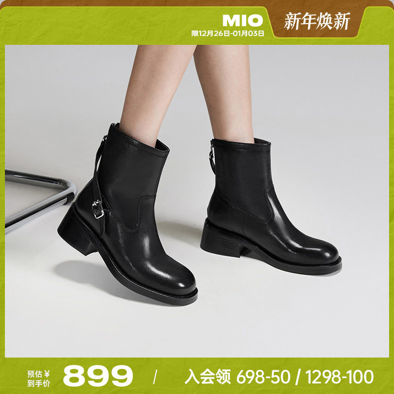 MIO米奥冬季高级时装靴感时尚通勤圆头切尔西靴质感高级感靴子女