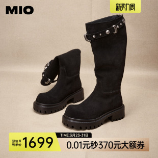 靴高筒女靴 圆头高跟扣带瘦瘦靴时装 MIO米奥弹力靴2025冬季 新款