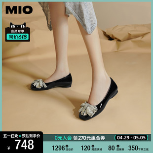 女鞋 MIO米奥2024年春季 蝴蝶钻饰甜美小单鞋 复古方头低跟浅口单鞋