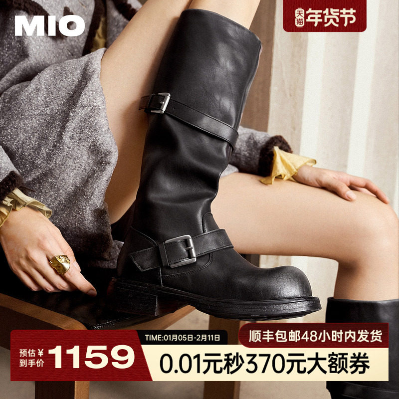 董璇祝绪丹同款MIO米奥骑士长筒靴冬时尚黑色增高机车大筒围女鞋