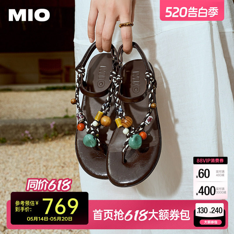 MIO米奥凉鞋波西米亚风2026夏季新款夹脚罗马度假夹趾平底人字