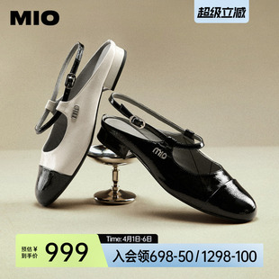 MIO米奥低跟小香风玛丽珍凉鞋 新款 一字扣包头后空单鞋 V型2026夏季