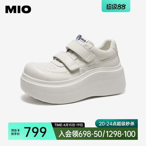 MIO米奥休闲板鞋2026春季新款魔术贴运动鞋7cm厚底增高小白鞋女鞋