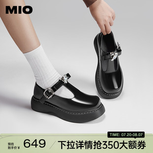 萌酷圆头少女玛丽珍复古T字袢带闪钻蝴蝶单鞋 MIO米奥秋季 女