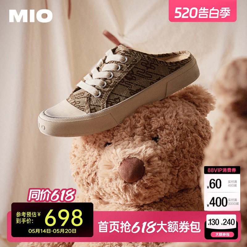 MIO米奥做旧帆布鞋拖鞋春款脏脏凉鞋休闲圆头一脚蹬女鞋包头拖