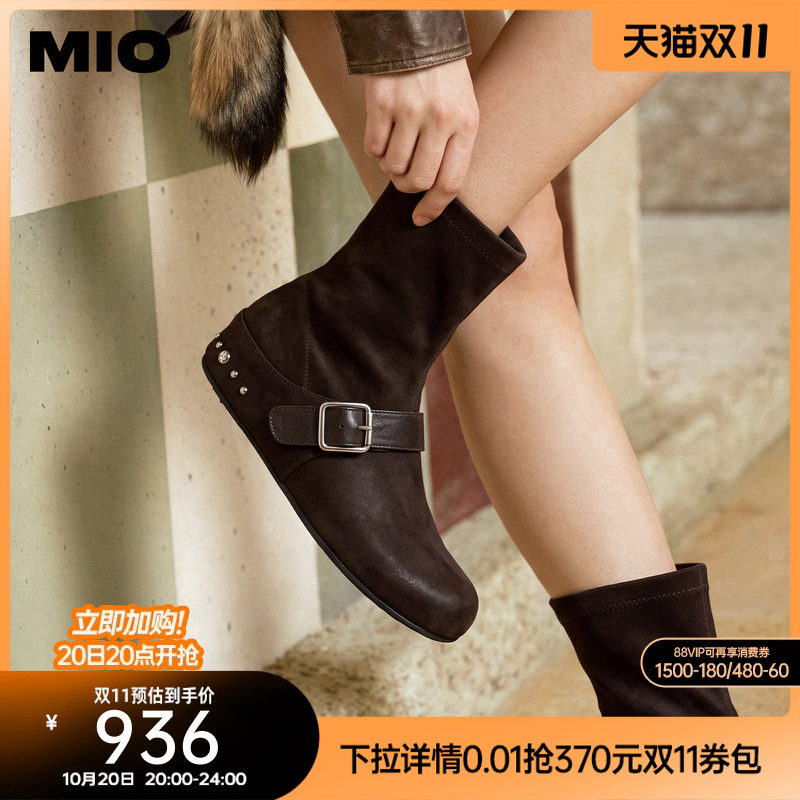 MIO米奥勃肯鞋2026冬季新款复古擦色内增高5cm弹力靴瘦瘦靴女靴子