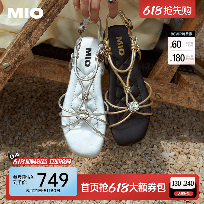 MIO米奥罗马凉鞋2026夏季新款波西米亚绝美不累脚平底闪钻拖鞋