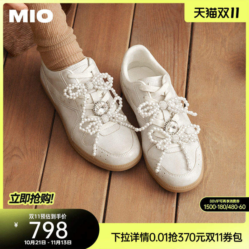 MIO米奥女鞋春芭蕾风德训鞋珍珠装饰优雅舒适休闲运动鞋轻便板鞋