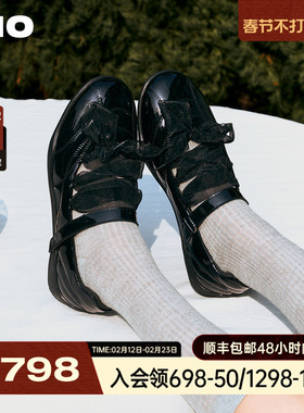 宋雨琦赵昭仪同款MIO米奥运动芭蕾玛丽珍黑色春夏丝带平底女单鞋