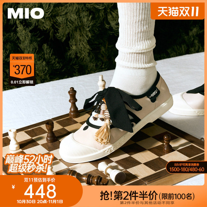MIO米奥波点流苏玛丽珍2026春季新款芭蕾运动帆布鞋休闲板鞋女