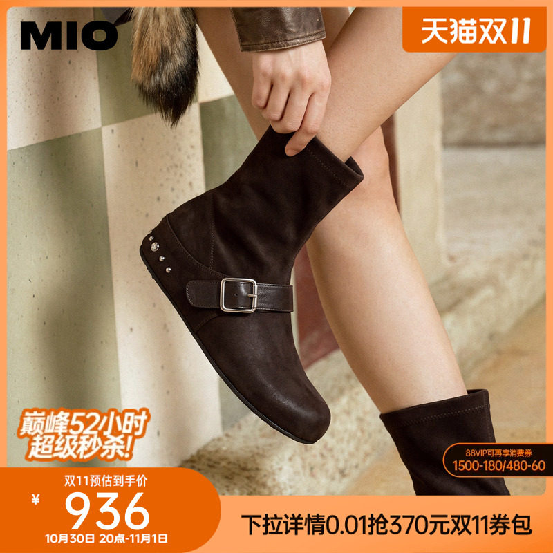 MIO米奥勃肯鞋2026冬季新款复古擦色内增高5cm弹力靴瘦瘦靴女靴子
