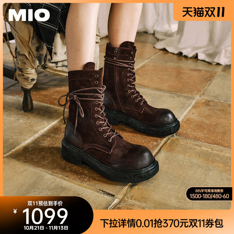 [李一桐同款]MIO米奥冬复古英伦风厚底马丁靴酷感女中筒靴短靴女