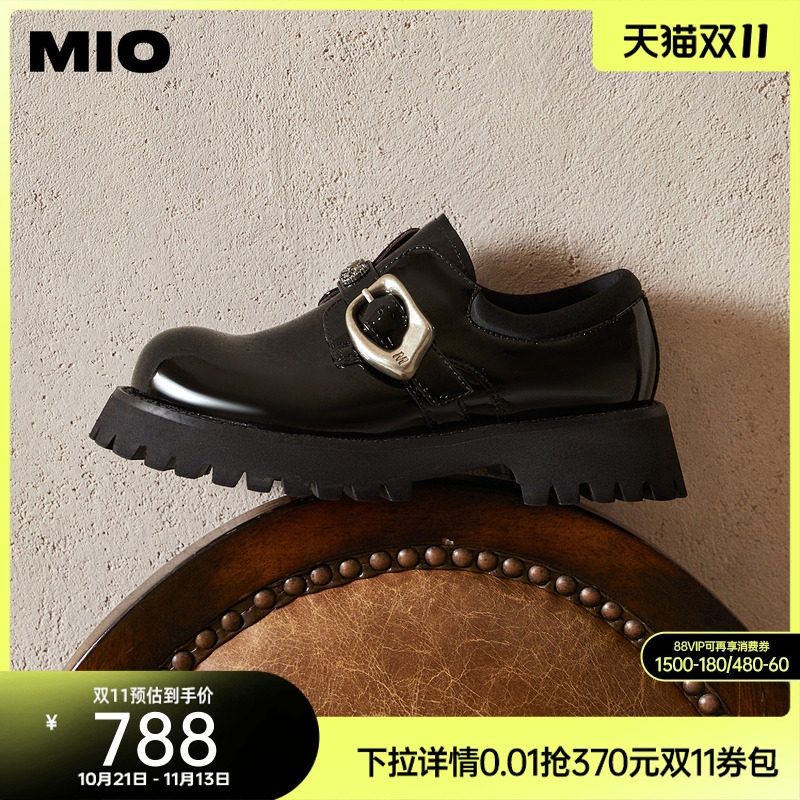 MIO米奥乐福鞋春夏款金属牛津鞋饰扣学院风厚底增高通勤百搭单鞋
