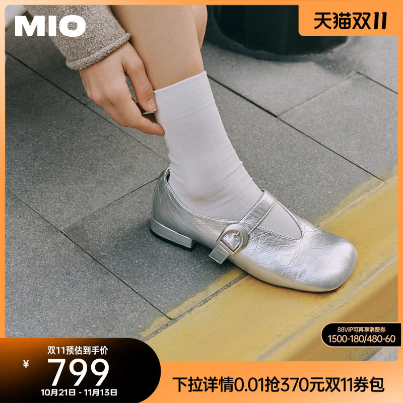 MIO米奥春款复古皮带扣玛丽珍鞋时尚甜美方头坡跟单鞋女小皮鞋