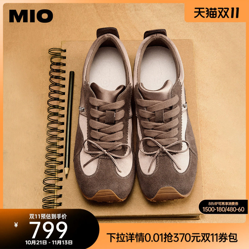 MIO米奥女鞋缎面拼接德训鞋2026春新款蝴蝶结休闲薄底复古阿甘鞋