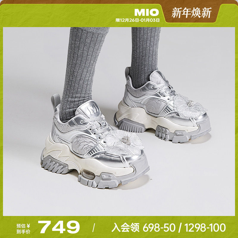 MIO米奥秋季圆头高跟运动鞋潮流花朵厚底酷趣时尚休闲鞋女