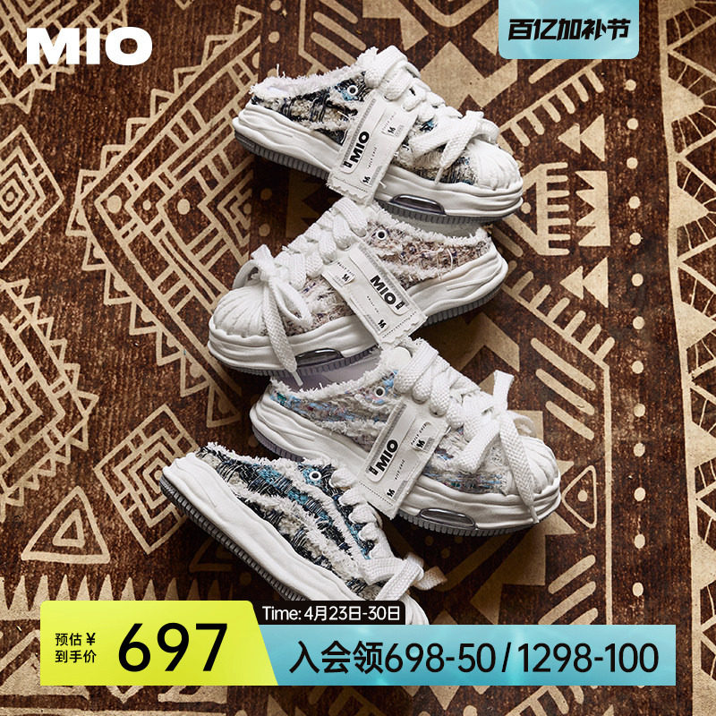 MIO米奥拖鞋贝壳头夏季新款厚底情侣帆布休闲运动鞋女男增高半拖