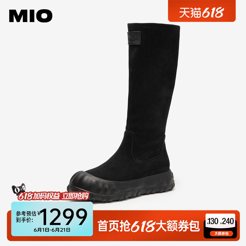 MIO米奥弹力靴2025冬季新款高跟圆头增高百搭袜靴瘦瘦靴长筒靴子