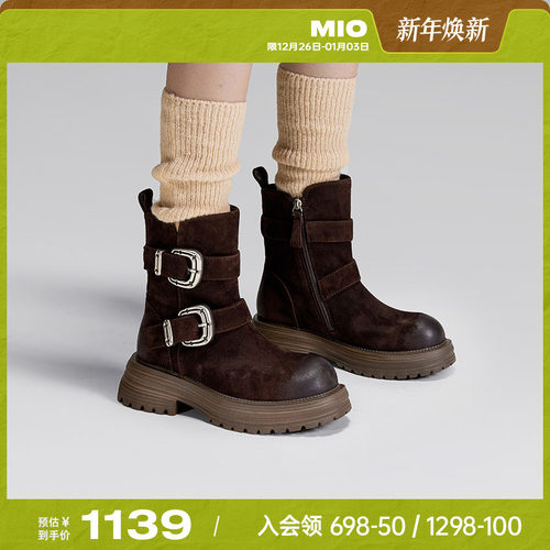 MIO金属皮带扣女士皮靴加绒