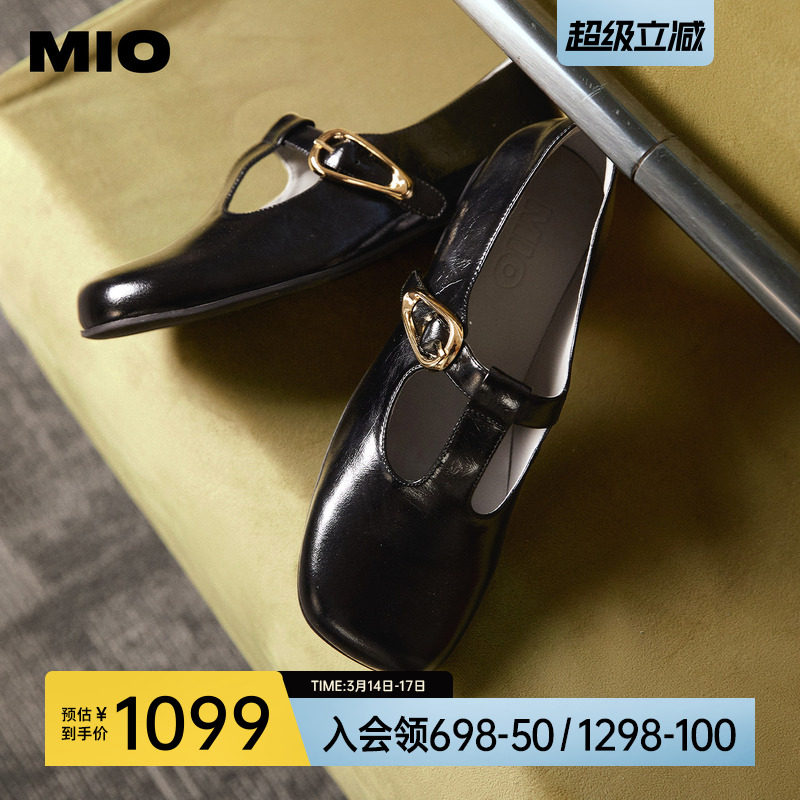 MIO米奥玛丽珍鞋2026春季新款方头粗跟T字带搭扣小皮鞋乐福鞋女鞋