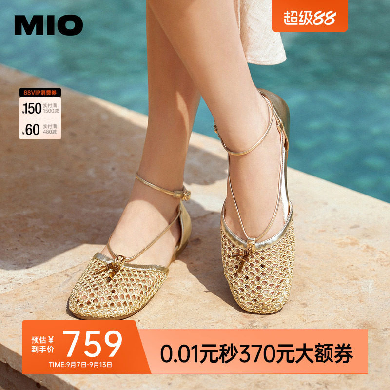 MIO米奥凉鞋波西米亚编织2026夏季新款女鞋凉拖透气网面镂空单鞋