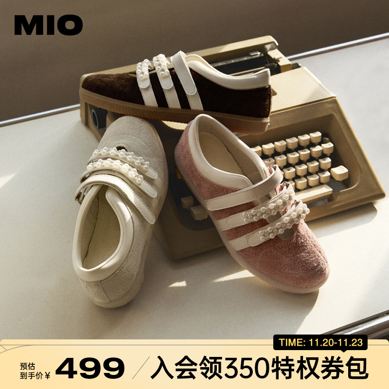 MIO米奥玛丽珍2025秋季新款珍珠魔术贴运动休闲鞋芭蕾风浅口单鞋