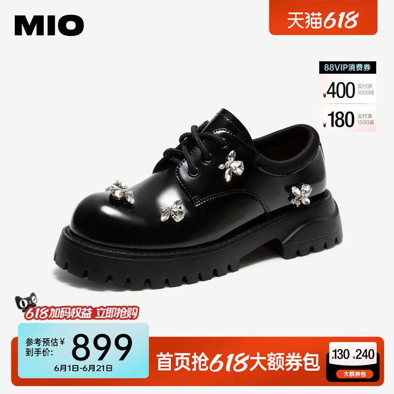 MIO米奥春夏款牛津鞋圆头学院风千金乐福钻饰厚底松糕鞋女单鞋