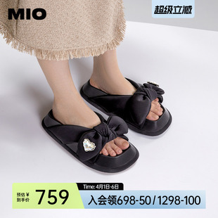 MIO米奥勃肯拖鞋 厚底爱心水钻甜美蝴蝶结凉拖露趾一字拖 女士夏季