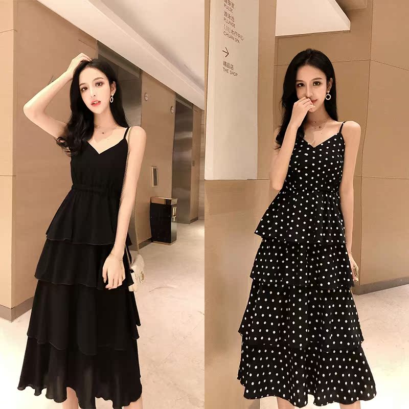 。大码女装新款夏装2019胖mm性感波点长裙200斤旅游度假吊带连衣