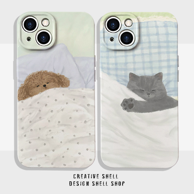 可爱治愈被窝小狗猫咪菲林手机壳适用于iPhone16promax/15情侣华为p70/nova13pro红米note14pro+魅族21一加13