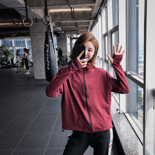 女速干跑步拉链连帽宽松运动外套