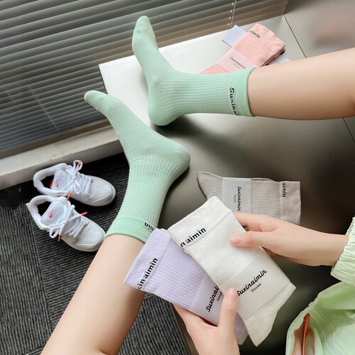 吸湿排汗女棉糖果色跑步袜