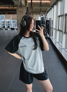 宽松大码胖mm健身服遮肉显瘦短袖运动t恤女跑步训练速干瑜伽上衣