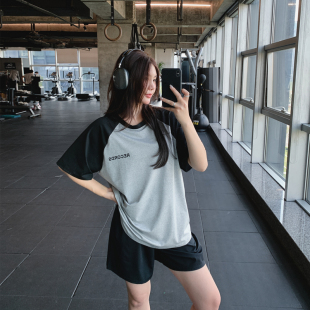 宽松大码胖mm健身服遮肉显瘦短袖运动t恤女跑步训练速干瑜伽上衣